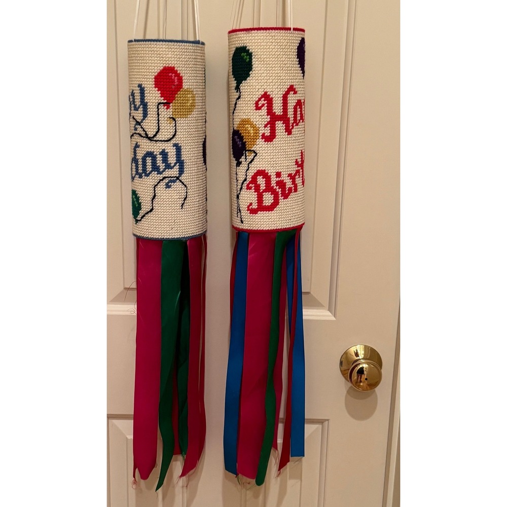 Handmade‎ Happy Birthday Windsocks Lot Multi Color Plastic Canvas Decor Party